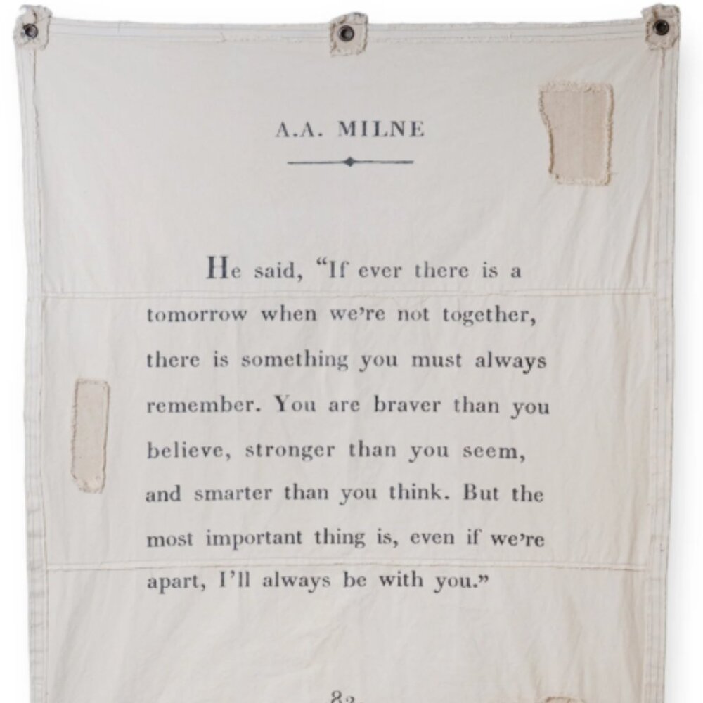 Sugarboo & Co A.A. Milne Quote Canvas Wall Hanging Cotton 46" x 57" 5 Iron Nails